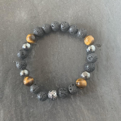 Lava stone bracelet, tiger eye and lava stone plated