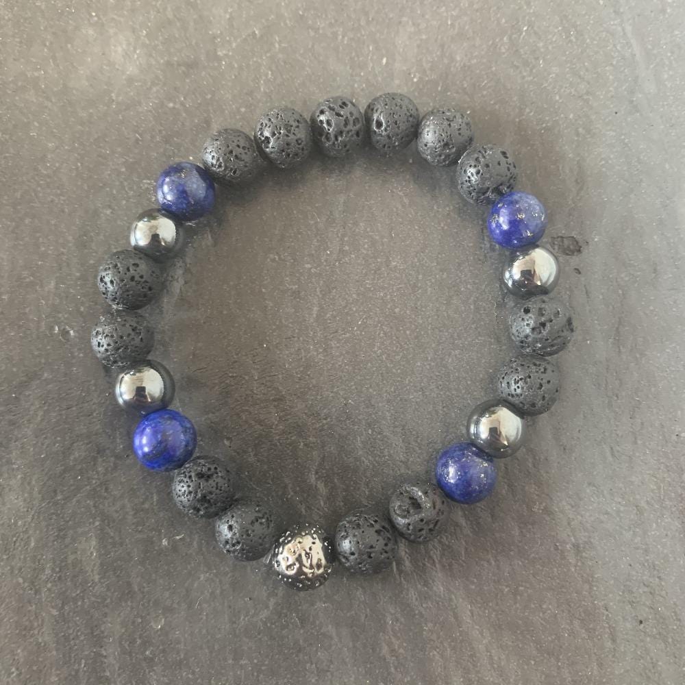 Lava stone bracelet, Lapis lazuli and Lava stone plated