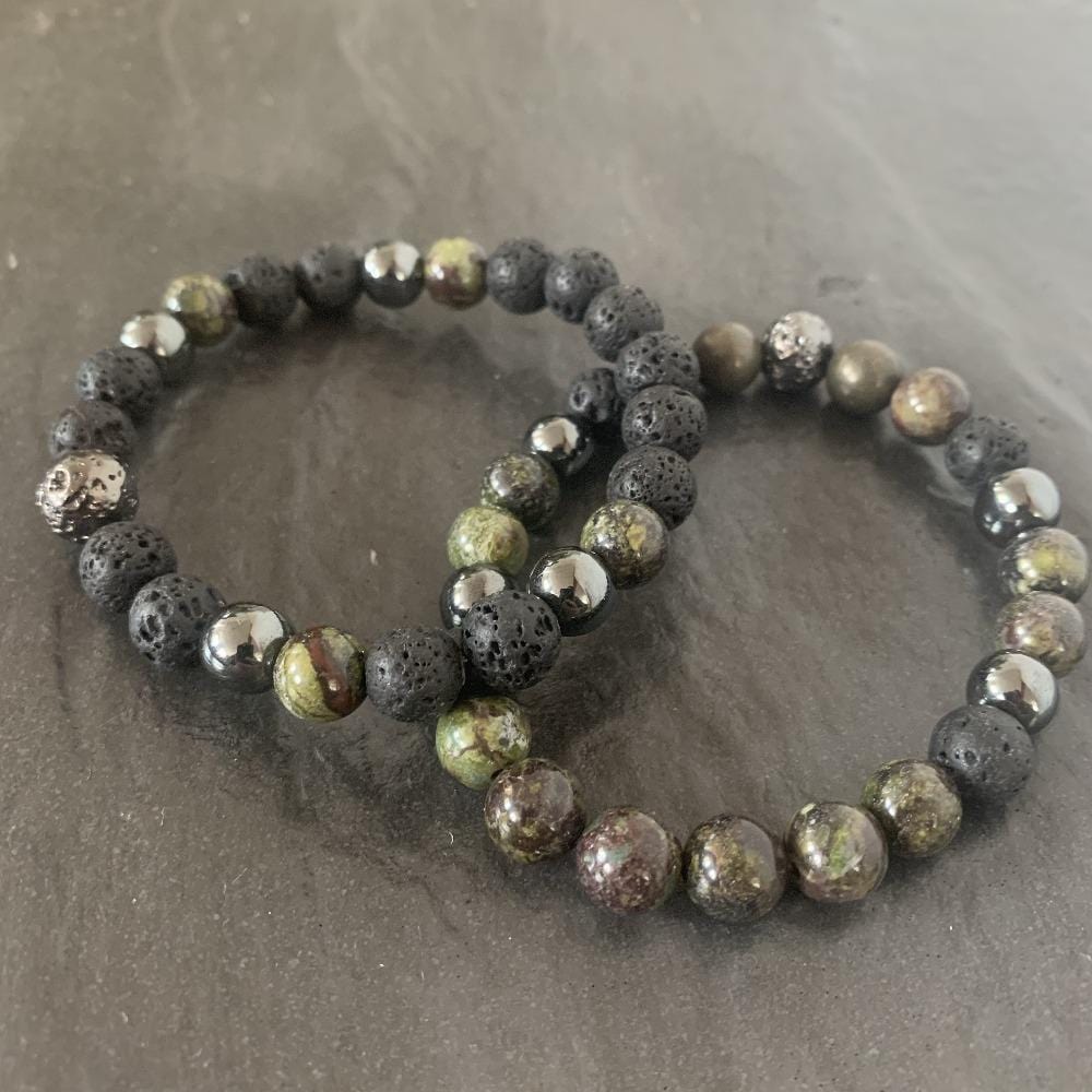 Dragon blood bracelet, Lava stone and Lava stone plated