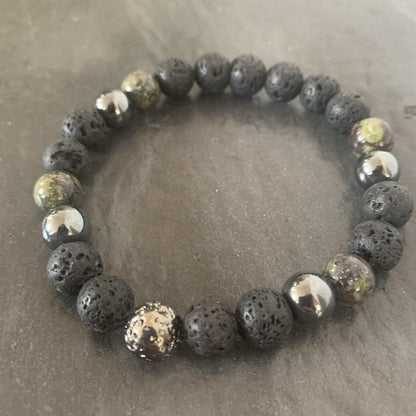 Lava stone bracelet, Dragon blood and Lava stone plated