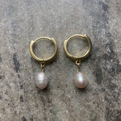 Pink Pearl Hoops Earrings <br> Classic