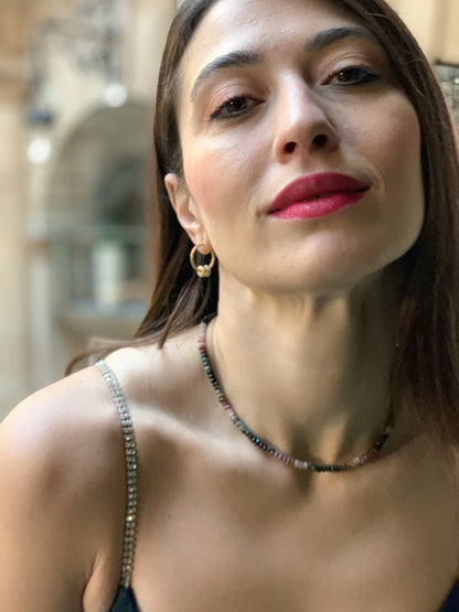 Watermelon tourmaline Necklace with Gold Disks | Mi Cielo London