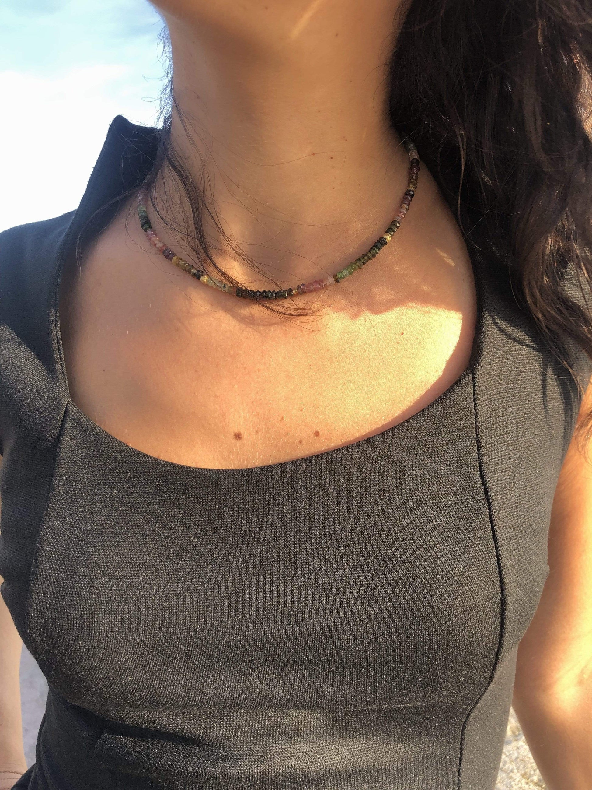 Watermelon Tourmaline gold necklace