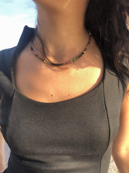Watermelon Tourmaline gold necklace