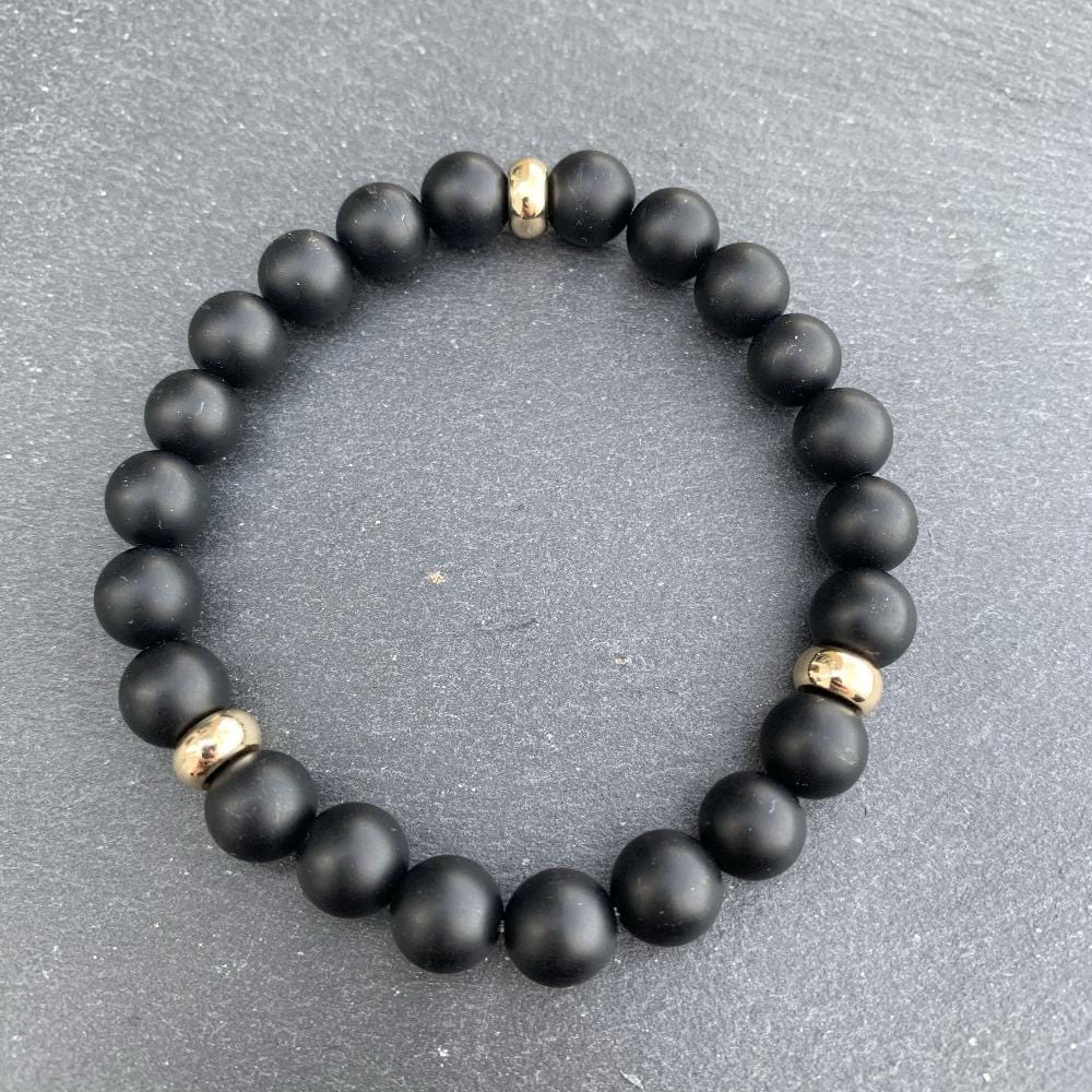 Black Onyx Bracelet Gold Disk
