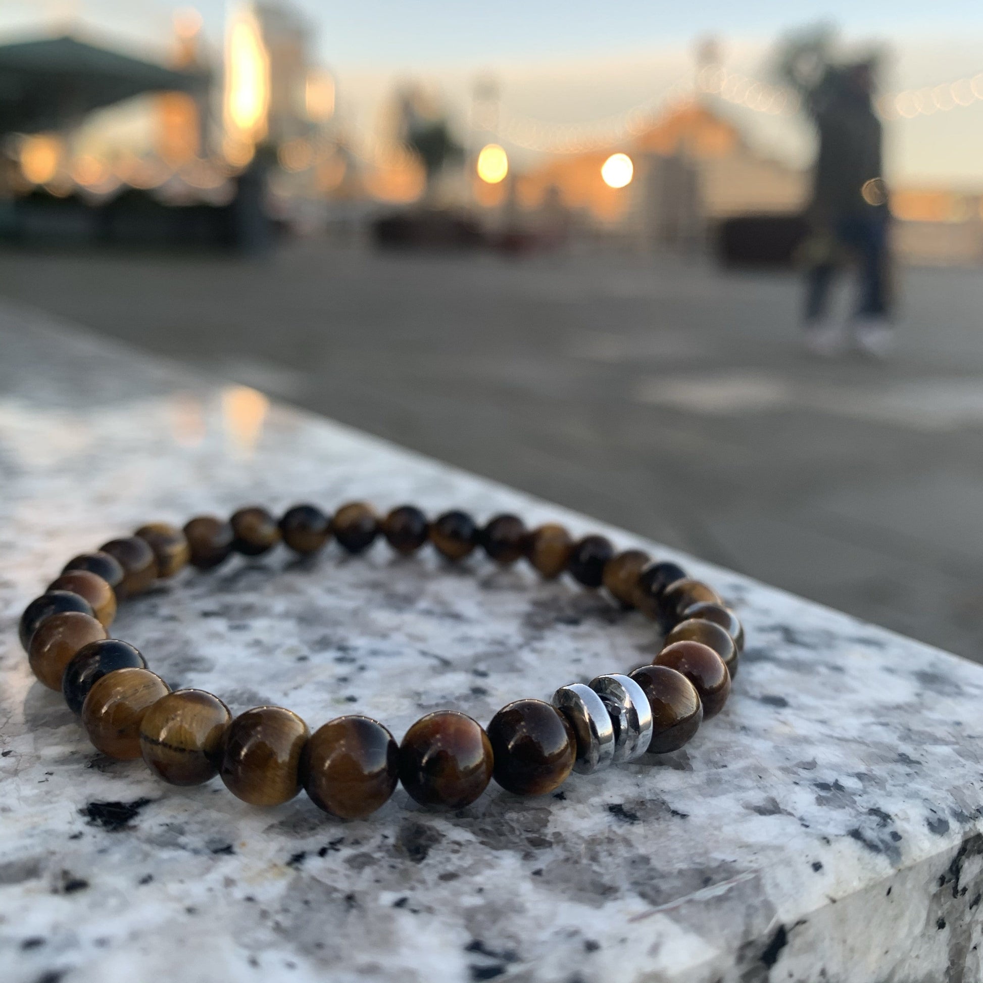 Tiger eye bracelet gunmetal duo disks