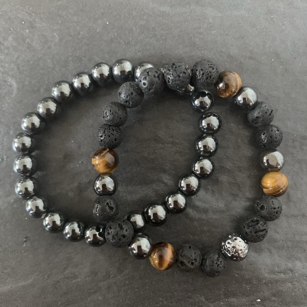 Set : Hematite bracelet, Lava stone and Tiger eye bracelet