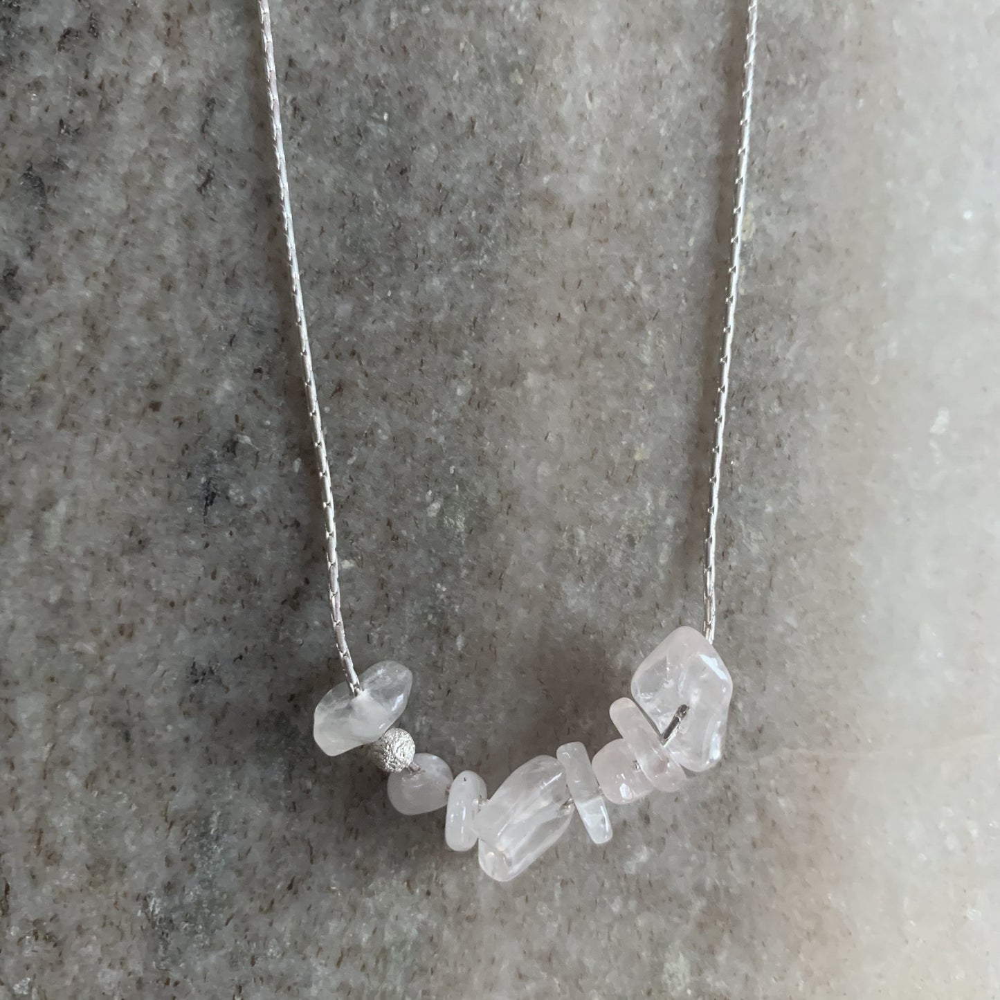 rose quartz necklace on sterling silver