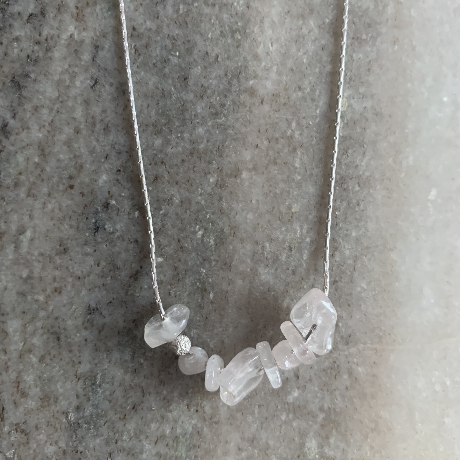 rose quartz necklace on sterling silver