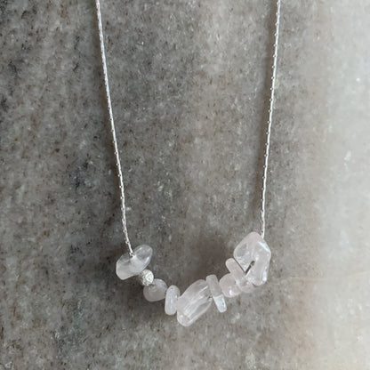rose quartz necklace on sterling silver