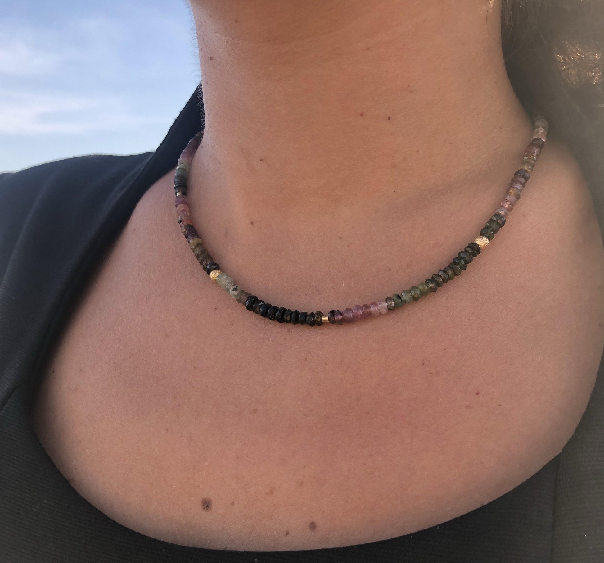 Watermelon Tourmaline gold necklace