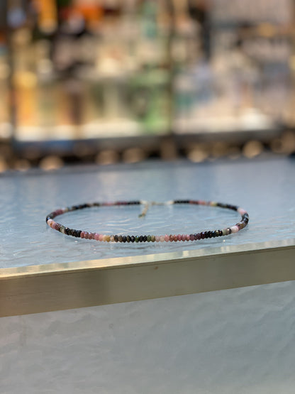 Watermelon tourmaline Necklace with Gold Disks