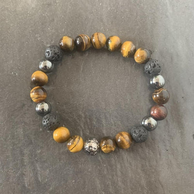 Tiger eye bracelet, lava stone and lava stone plated