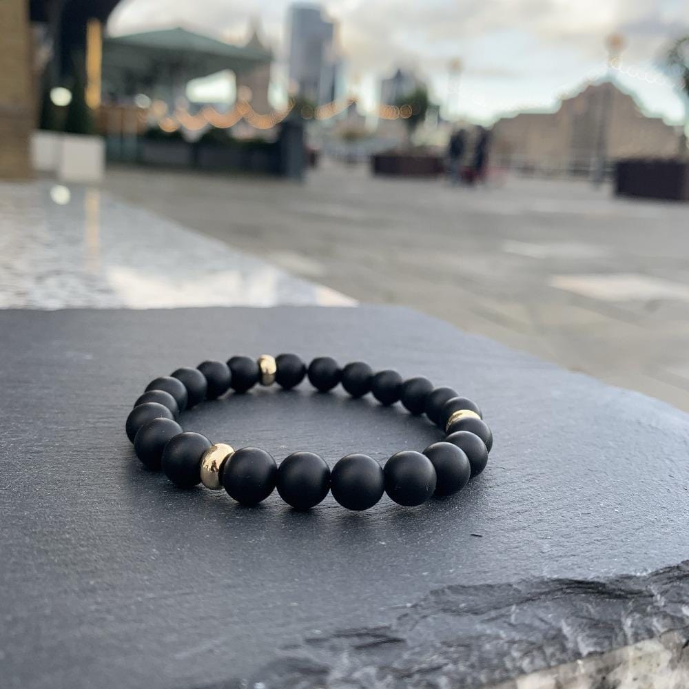 Black Onyx Bracelet Gold Disk