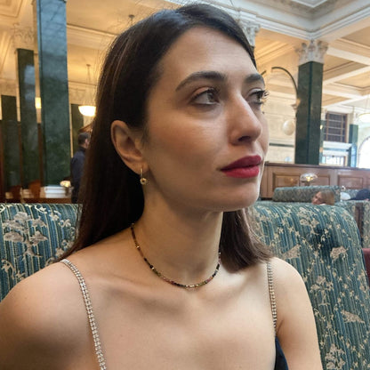 Watermelon tourmaline Necklace with Gold Disks, Coin shape | Mi Cielo London