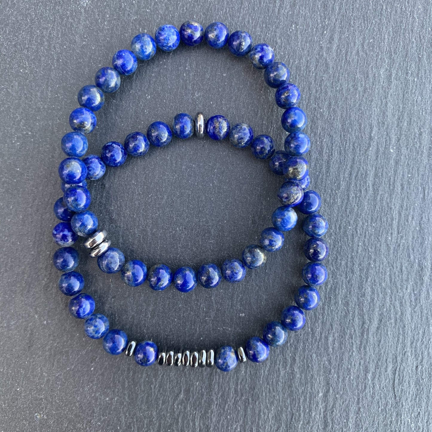 Lapis Lazuli bracelet with duo hematite disks