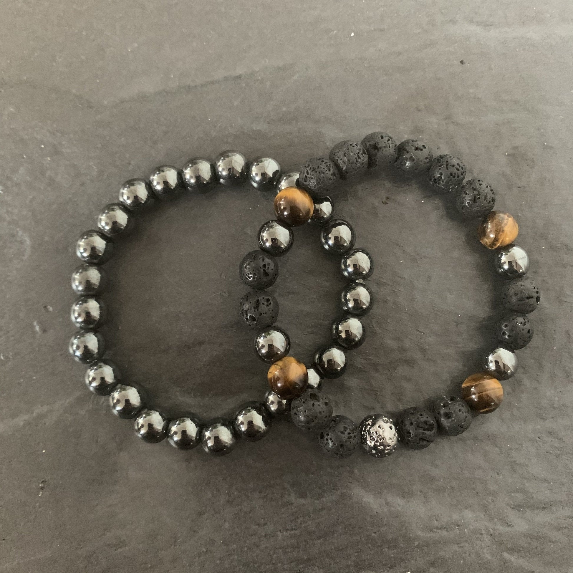 Set : Hematite bracelet, Lava stone and Tiger eye bracelet