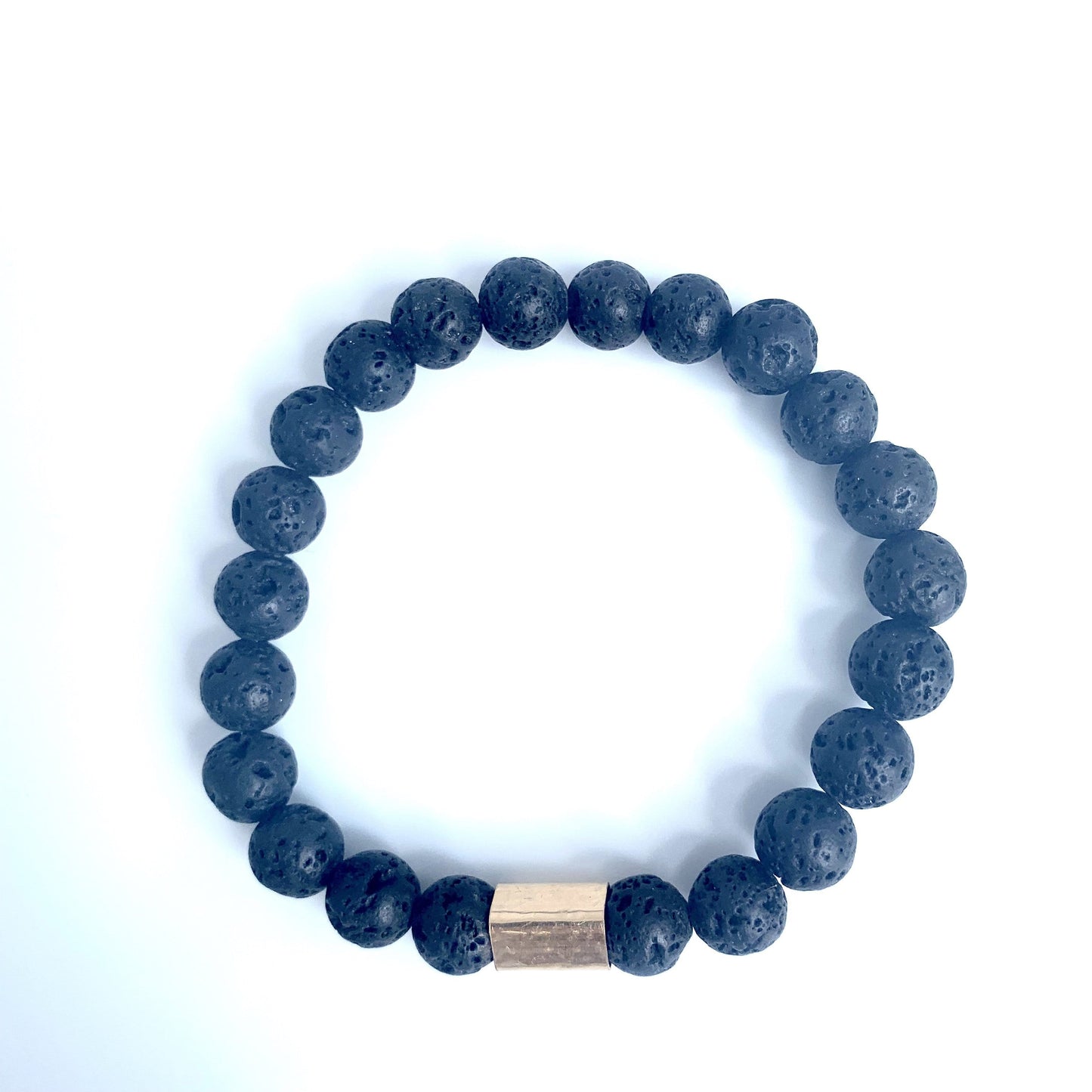 Lava stone bracelet with gold filled hammered rectangular