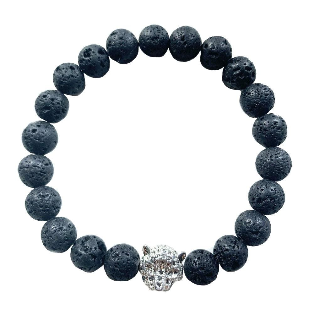 Jaguar lava stone bracelet silver