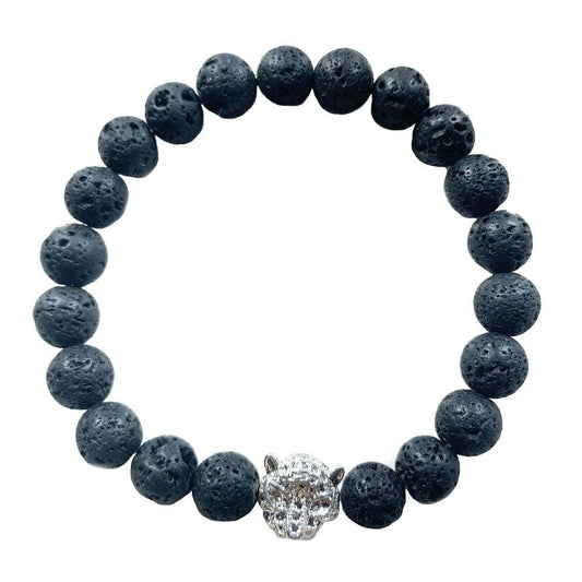 Jaguar lava stone bracelet silver