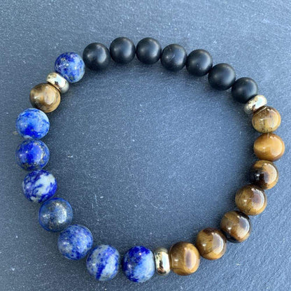 Mi Cielo London Bracelet Black onyx, Lapis Lazuli & Tiger Eye Bracelet Gold Disk