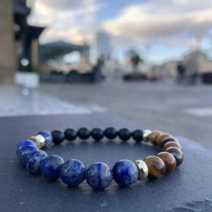 Mi Cielo London Bracelet Black onyx, Lapis Lazuli & Tiger Eye Bracelet Gold Disk