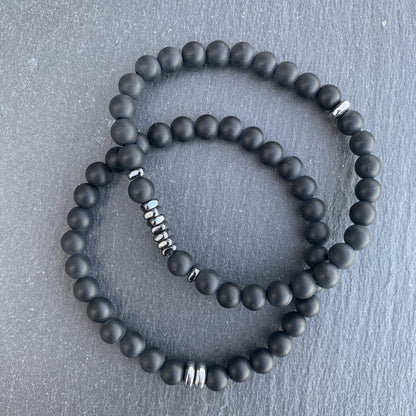 Bracelet black onyx hematite square disks
