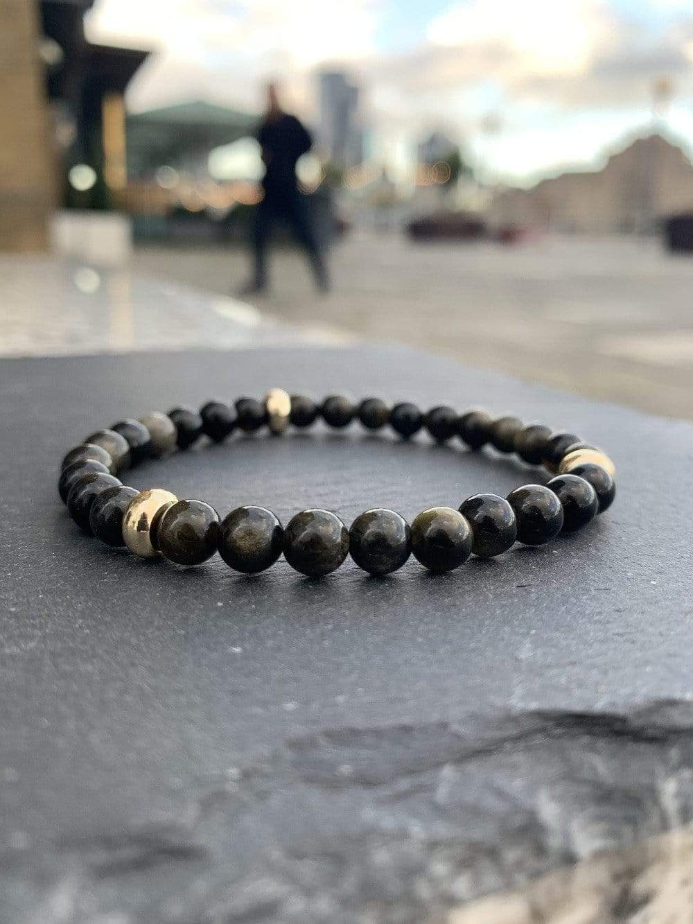 Gold Sheen Obsidian Bracelet Gold Disks