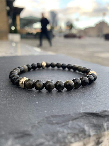 Gold Sheen Obsidian Bracelet Gold Disks