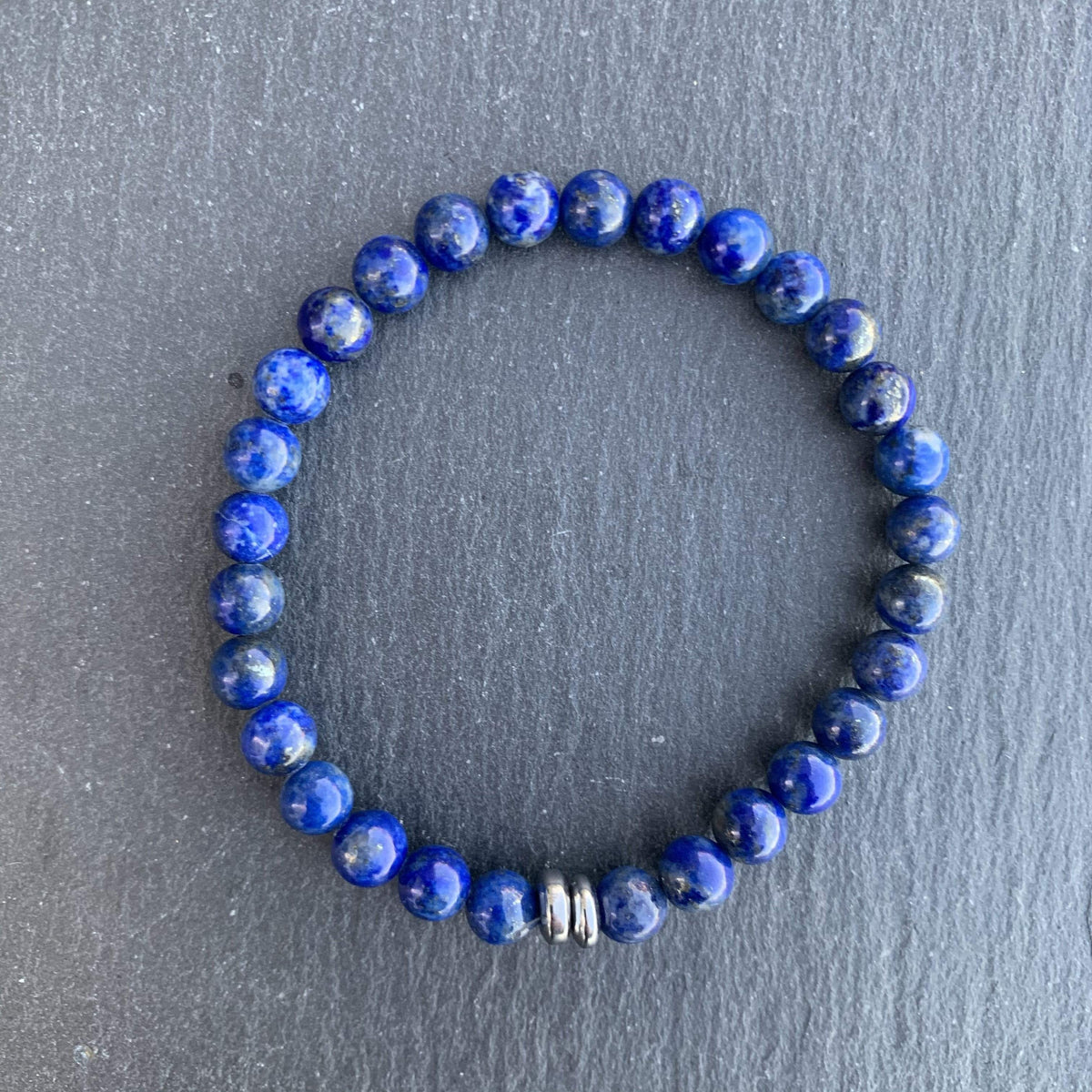 Lapis Lazuli bracelet with duo hematite disks
