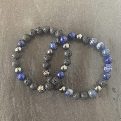 Lapis lazuli bracelet, lava stone and lava stone plated