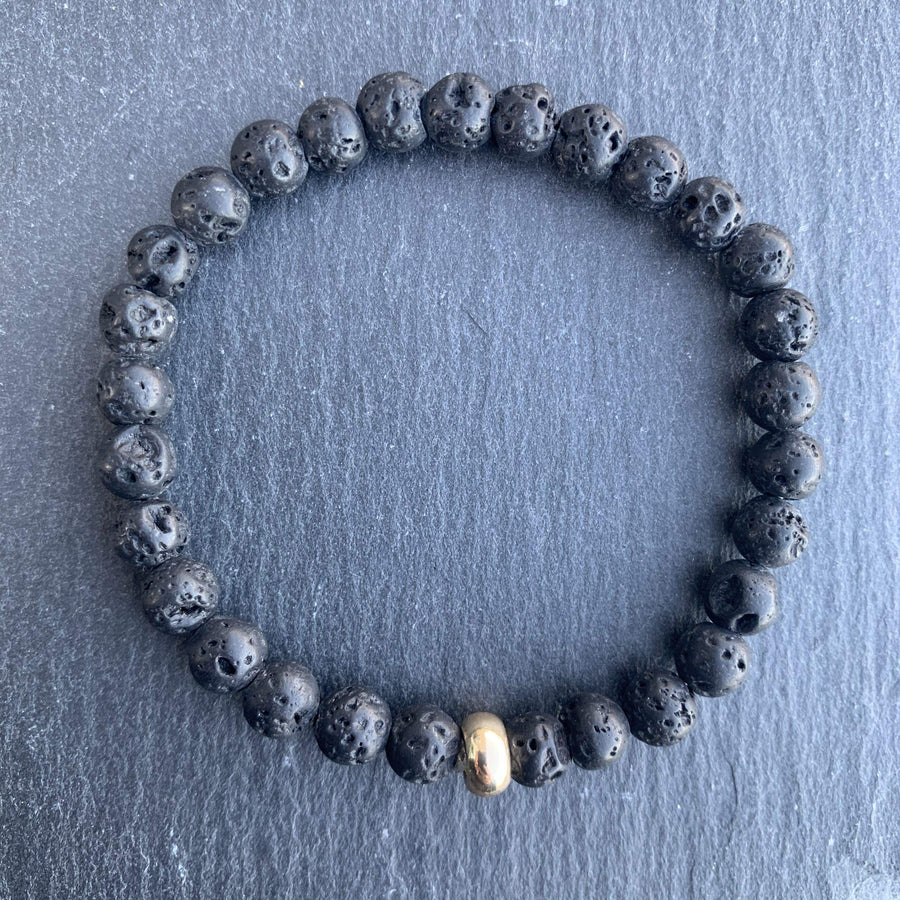 Lava stone bracelet gold disk 6 mm
