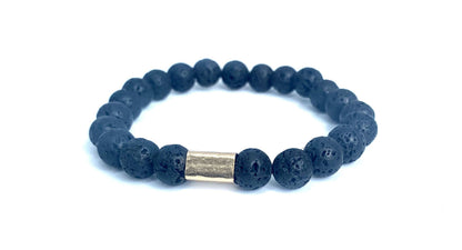 Lava stone bracelet with gold filled hammered rectangular