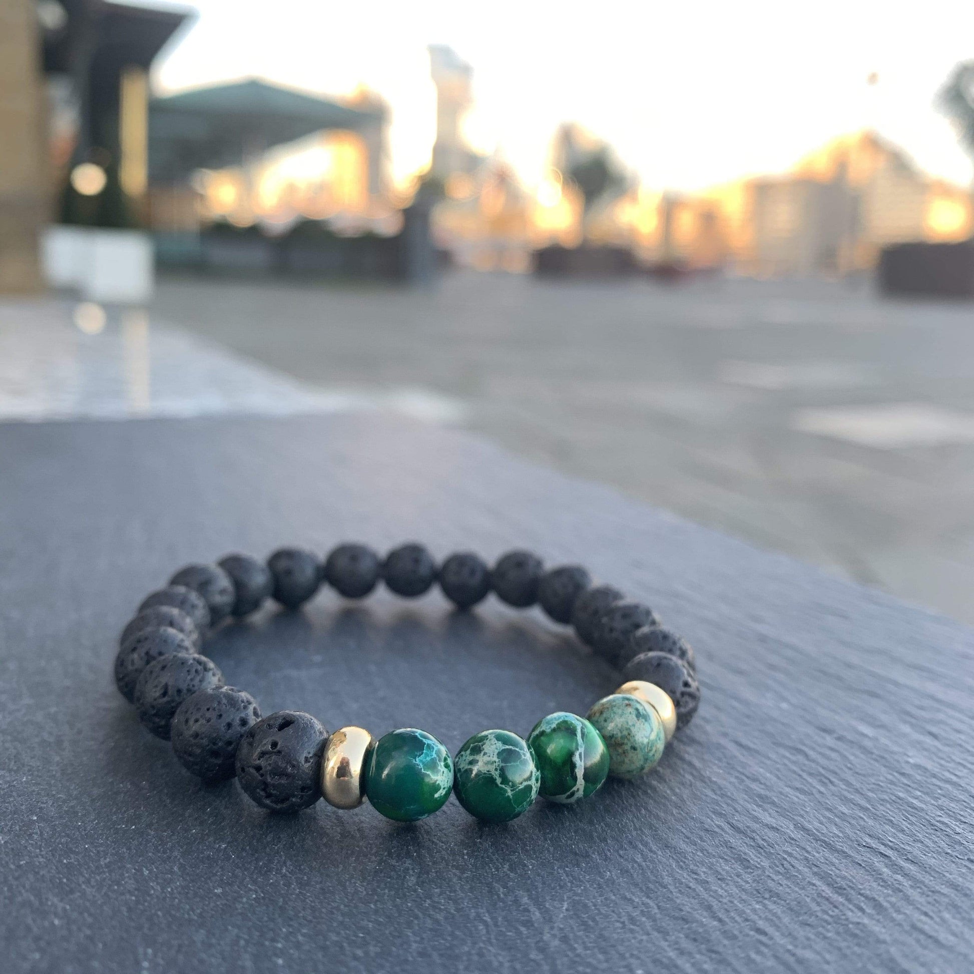 Lava stone bracelet with Green regalite