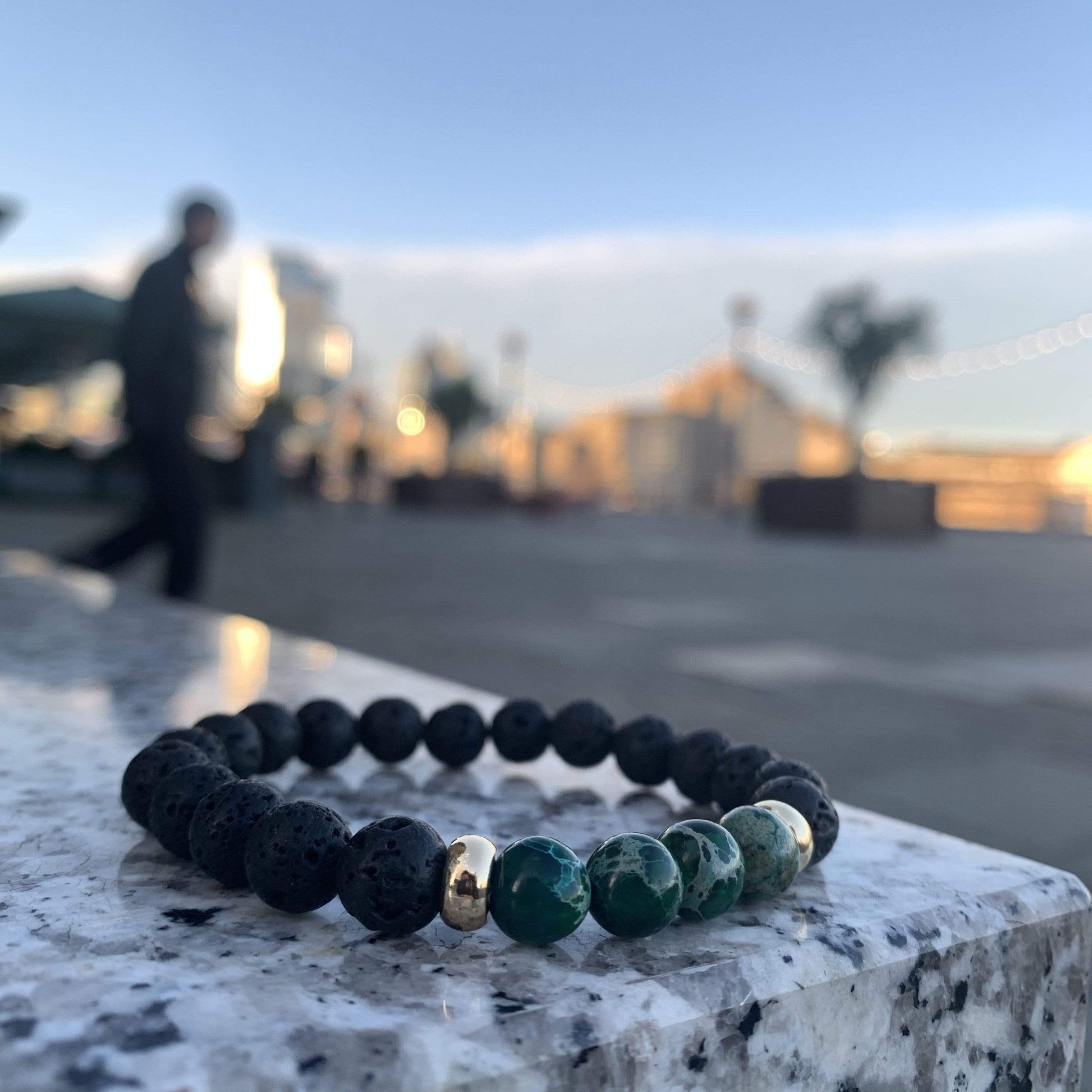 Lava stone bracelet with Green regalite