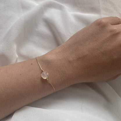 Rose quartz bracelet on gold chain