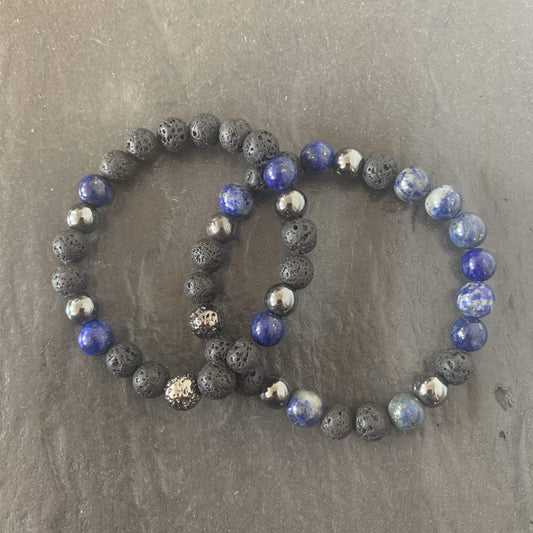 Mi Cielo London Bracelet Set: Lava stone bracelet, Lapis lazuli and Lava stone plated