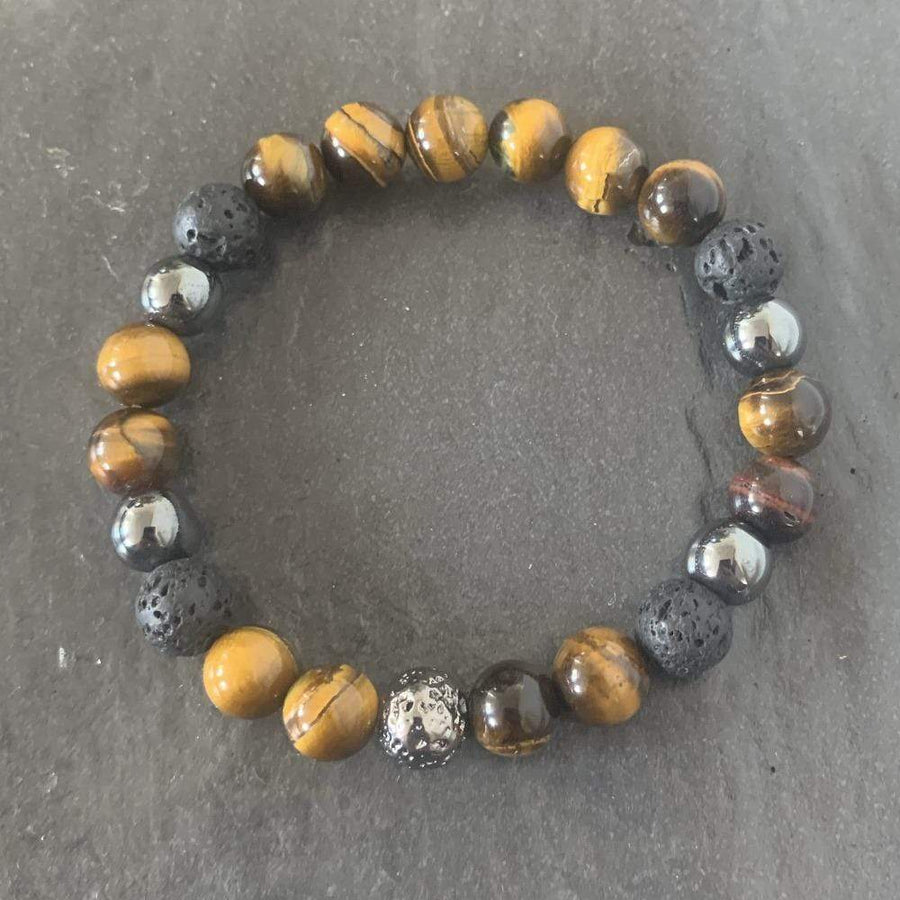 Mi Cielo London Bracelet Set: Tiger eye bracelet, lava stone and lava stone plated