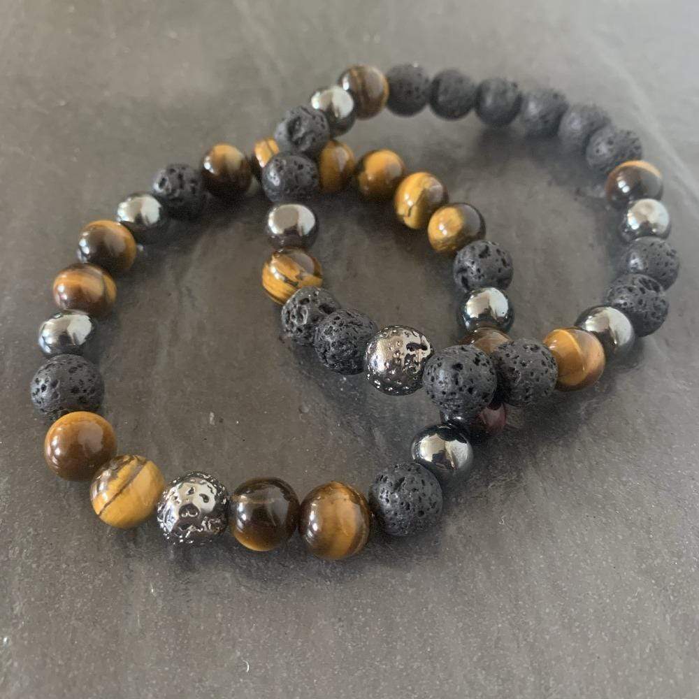 Mi Cielo London Bracelet Set: Tiger eye bracelet, lava stone and lava stone plated