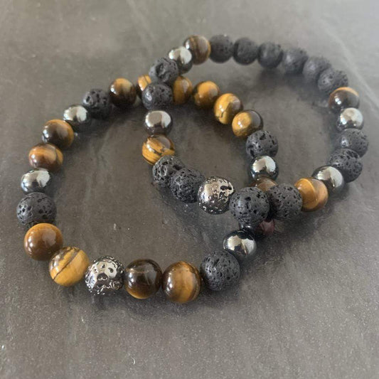 Mi Cielo London Bracelet Set: Tiger eye bracelet, lava stone and lava stone plated