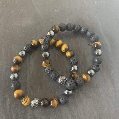 Mi Cielo London Bracelet Set: Tiger eye bracelet, lava stone and lava stone plated