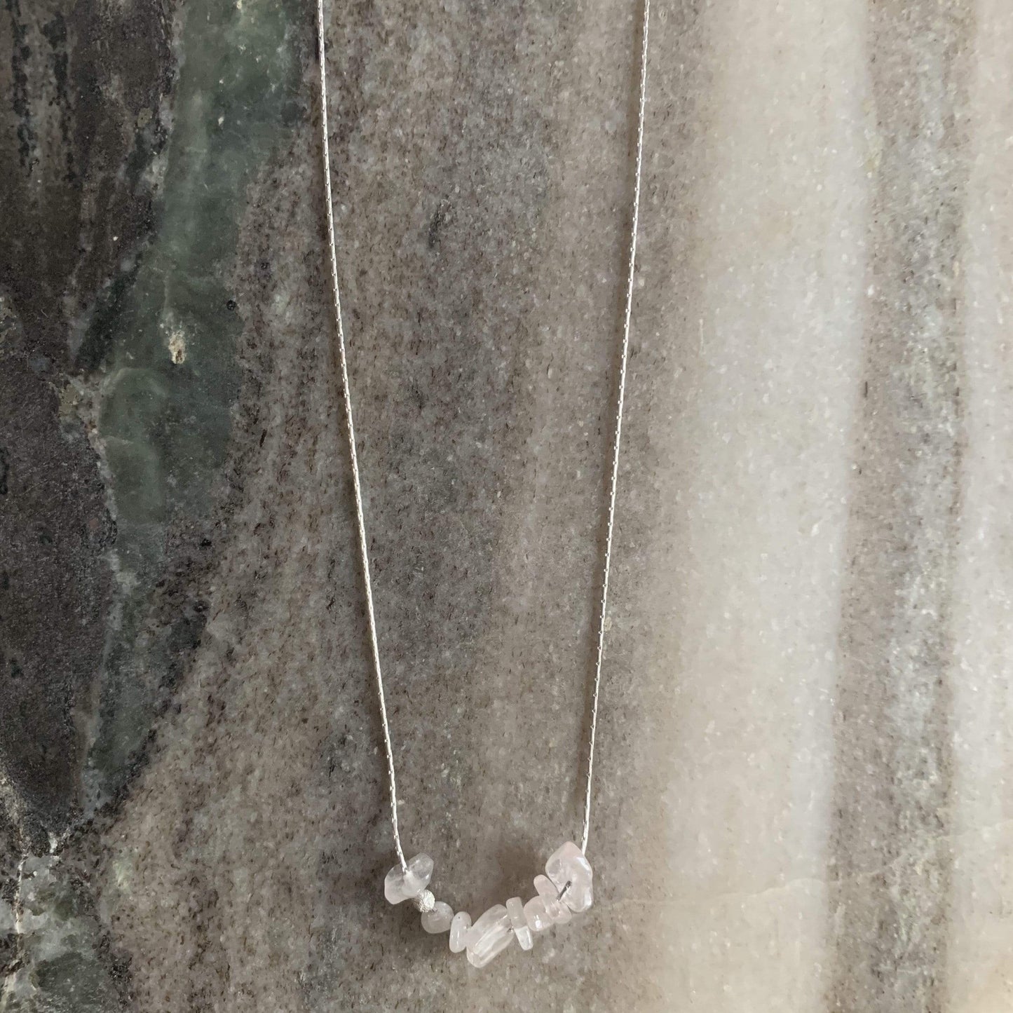 rose quartz necklace on sterling silver