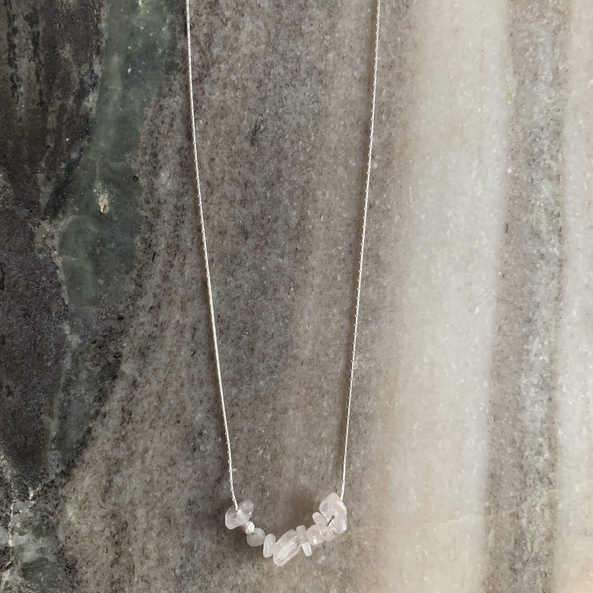 rose quartz necklace on sterling silver
