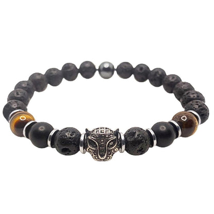 Jaguar <br> Tiger Eye and Lava Stone Bracelet (Stainless Steel)